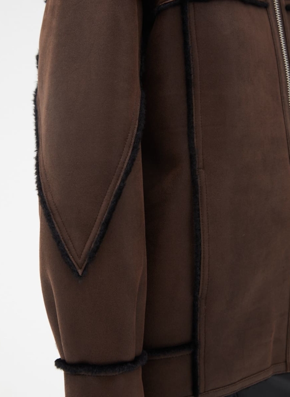 Женская дубленка из эко кожи с капюшоном