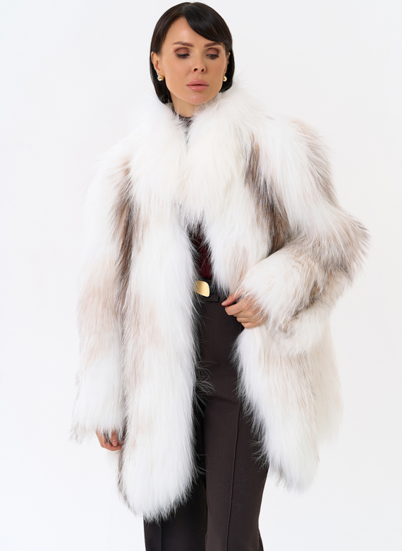 Белая шуба из лисы