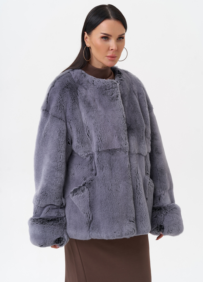 Короткая шуба из меха кролика модель № 29211 универмаг малина