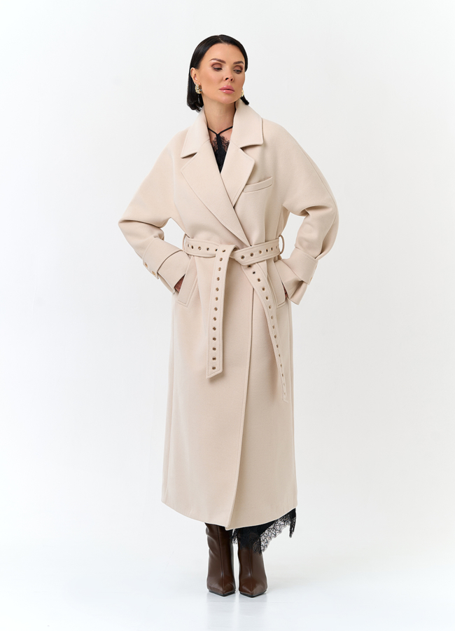 Женское пальто с акцентным поясом модель № 32807 универмаг малина