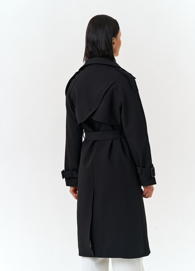 фото Женский плащ черного цвета модель № 33097