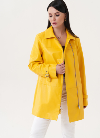 Удлиненный жакет из эко кожи с поясом