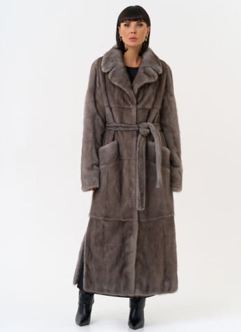 Длинная шуба из меха норки с английским воротником