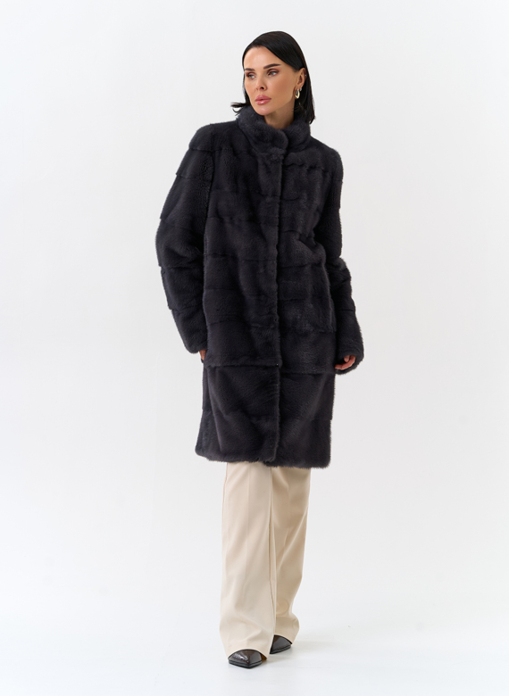 Норковая шуба трансформер, поперечная со стойкой