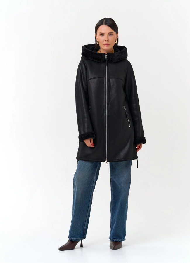 Женская дубленка из эко замши модель № 33890 универмаг малина