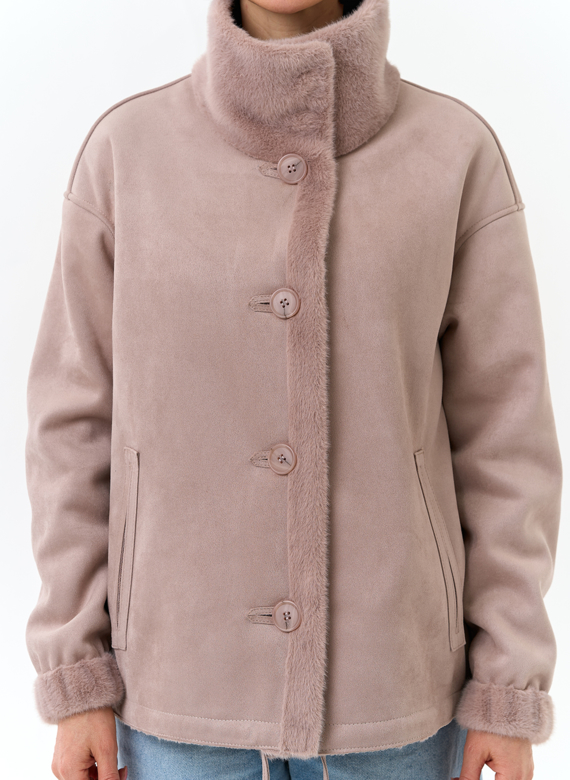 Женская двухсторонняя дубленка из эко замши