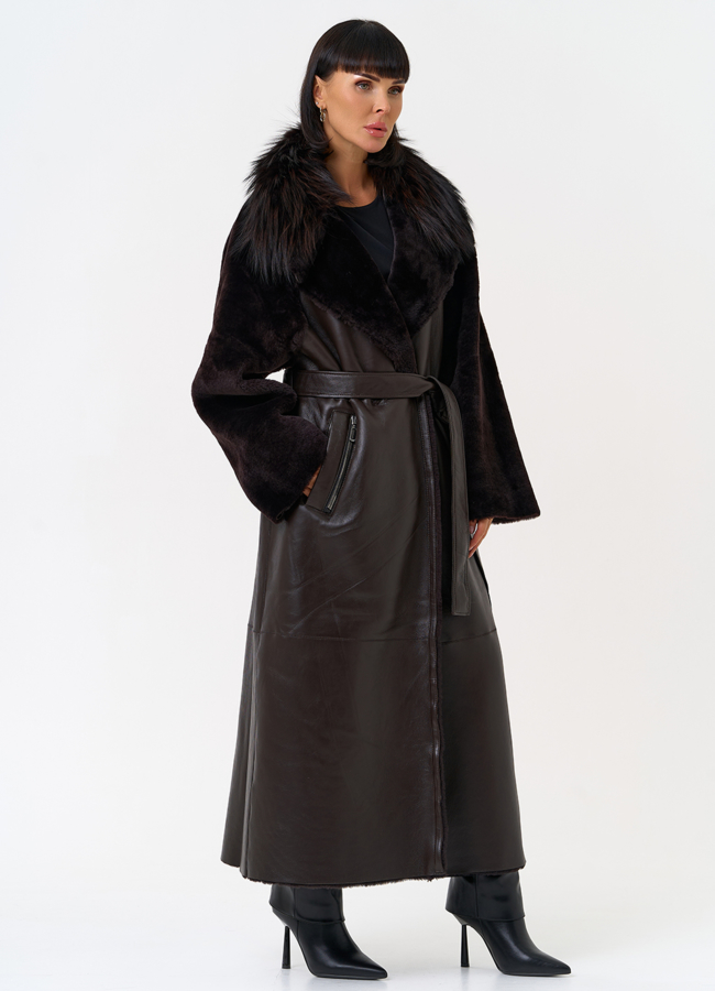 Женская натуральная дубленка с воротником из меха лисы модель № 31609 универмаг малина