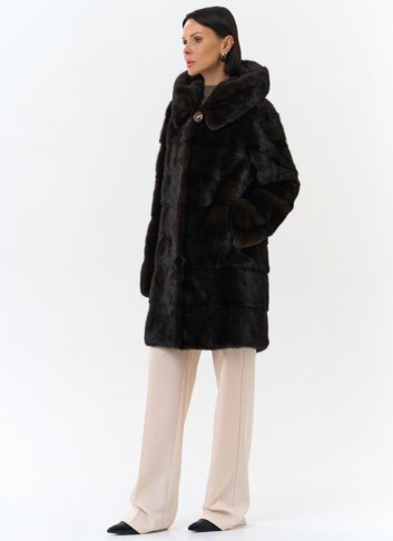 Норковая шуба с капюшоном