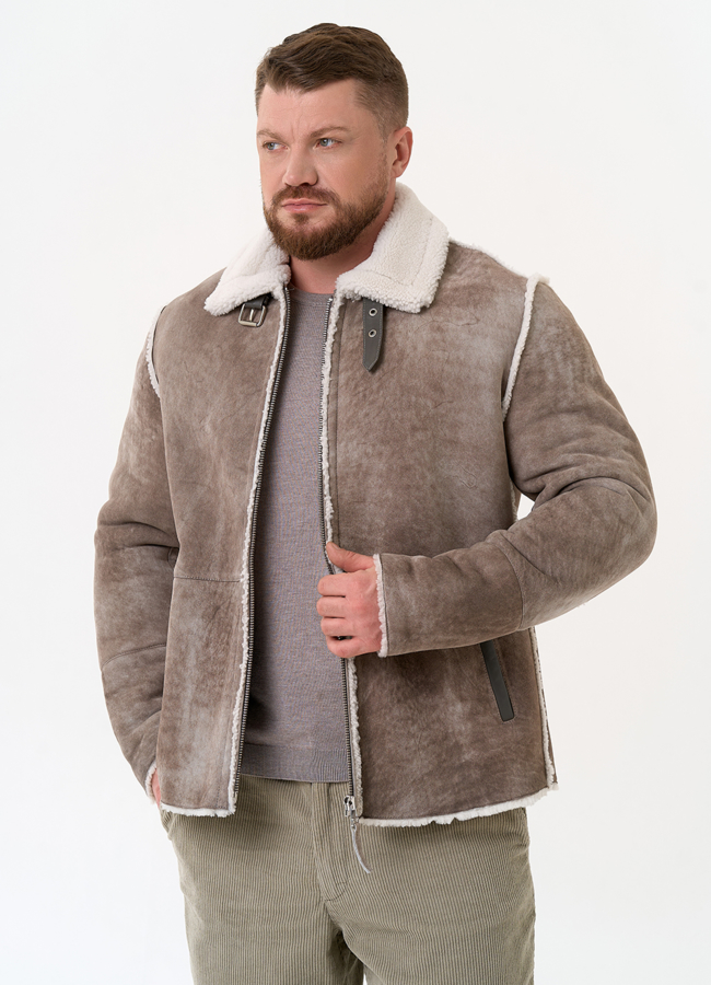 Светлая мужская дубленка модель № 28913 универмаг малина