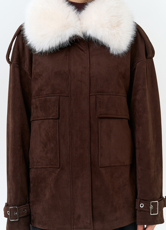 Женская куртка из эко замши с отделкой из эко меха модель № 32794 универмаг малина