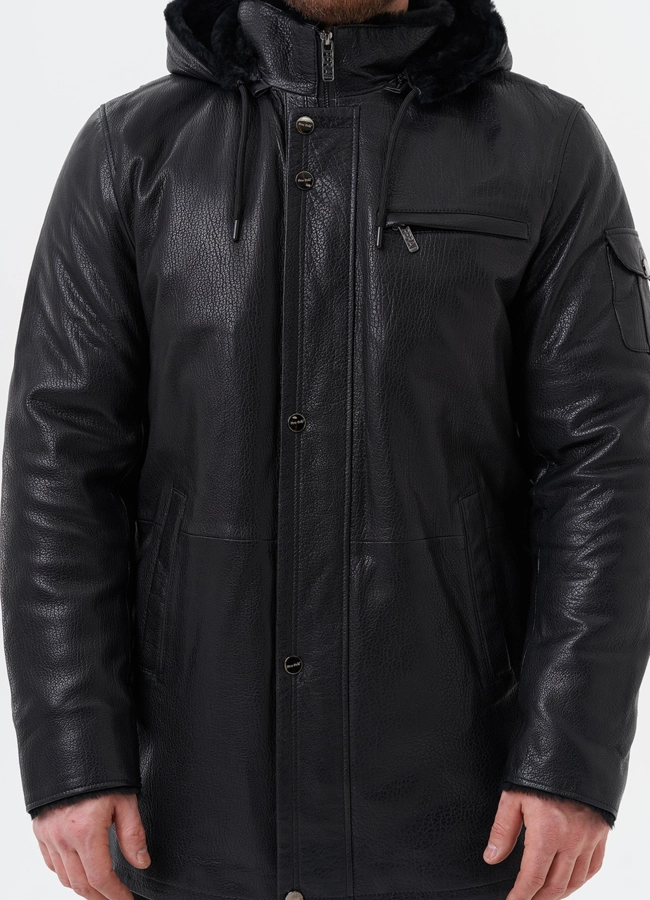 Мужская дубленка черного цвета  модель № 29050 универмаг малина