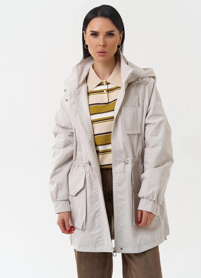 Ветровка женская с капюшоном модель № 30457 меха малина