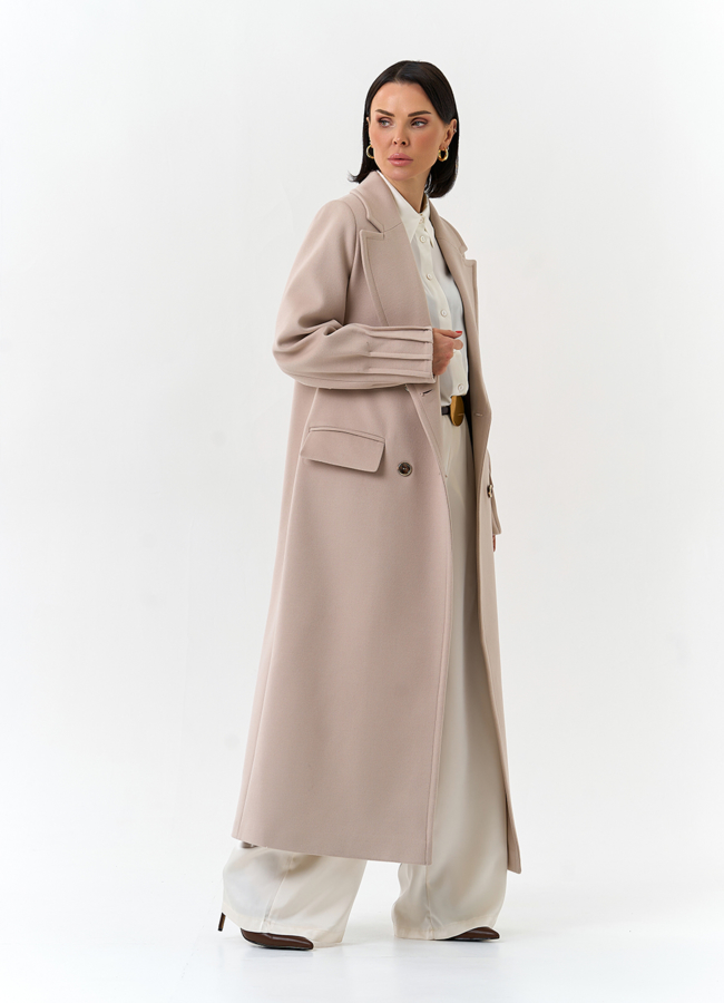 Женское светлое пальто с поясом модель № 32645 универмаг малина