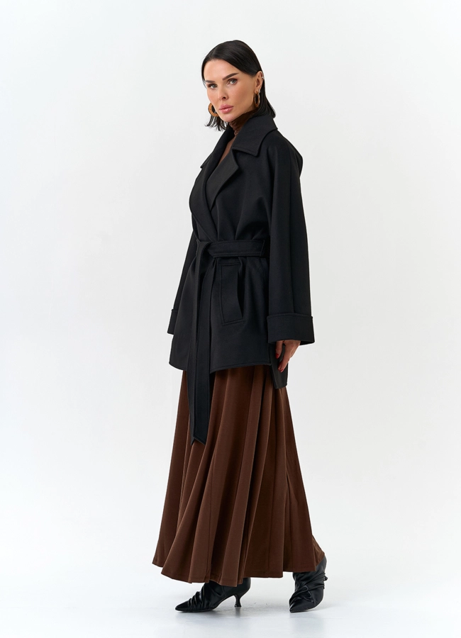 Женское укороченное пальто черного цвета модель № 32783 в рассрочку