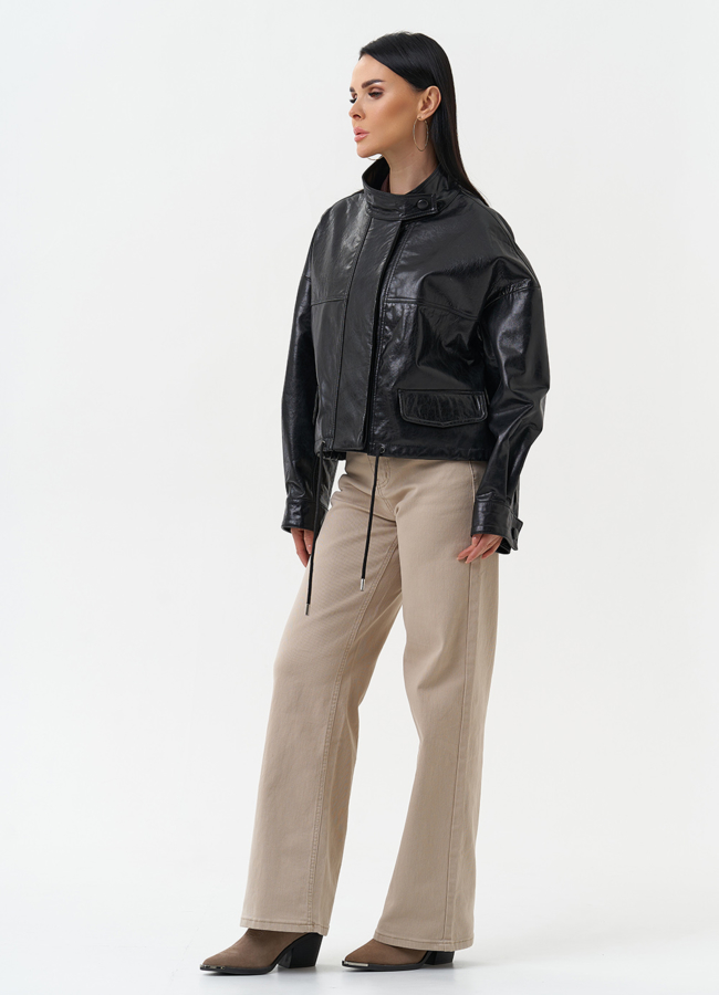 Женская куртка из натуральной кожи оверсайз модель № 26893 универмаг малина