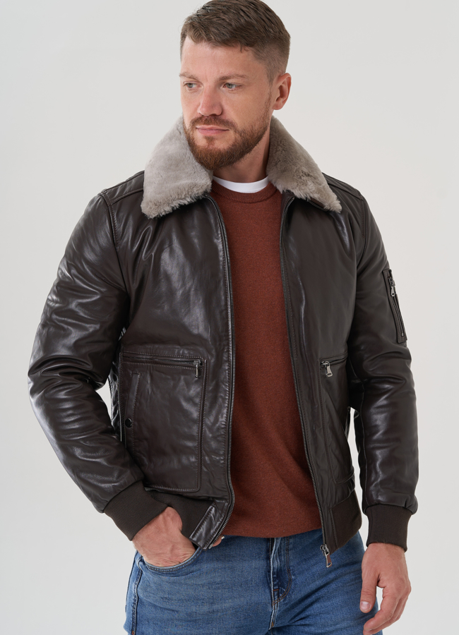 Мужская куртка из натуральной кожи  модель № 81840 универмаг малина
