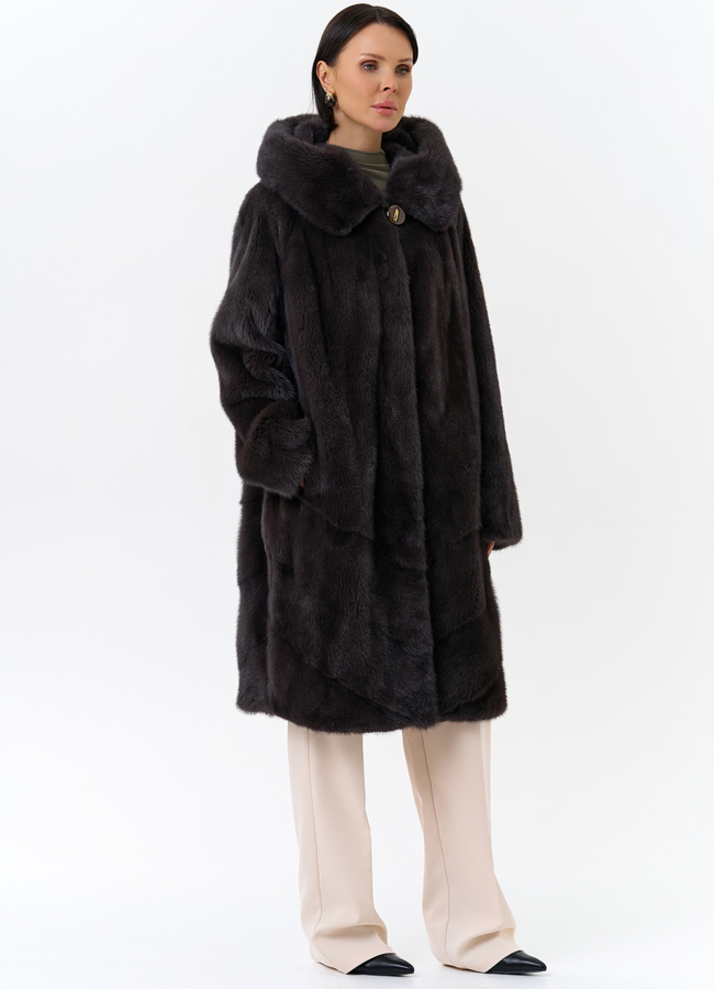 Шуба из норки с капюшоном модель № 31176 универмаг малина