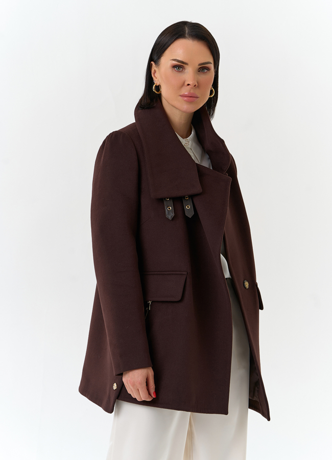 Женское укороченное пальто с воротником стойкой модель № 32553 универмаг малина