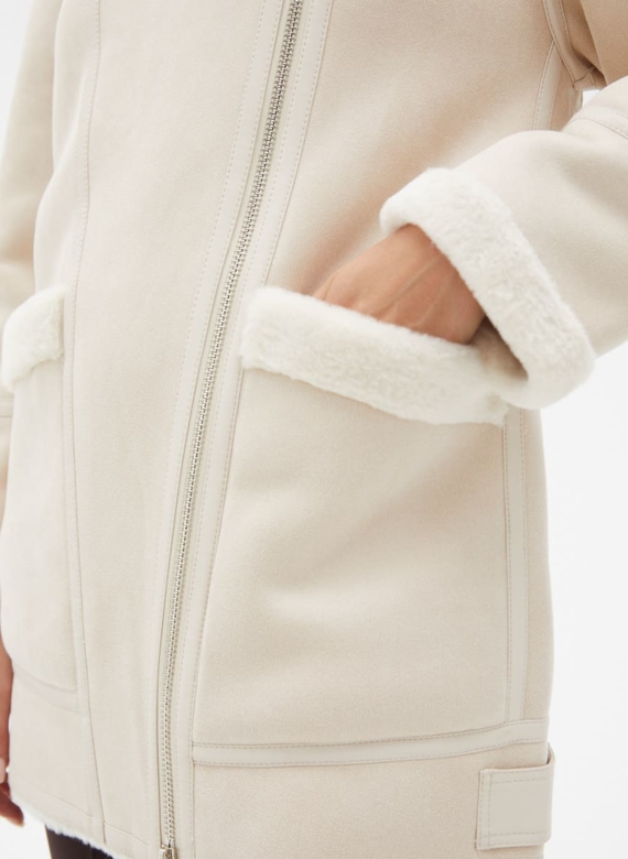 Женская удлиненная дубленка из эко кожи