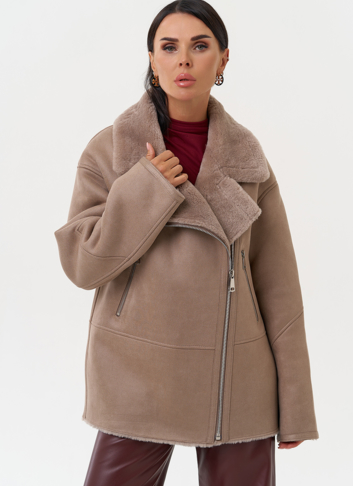 Женская дубленка из эко замши прямого кроя