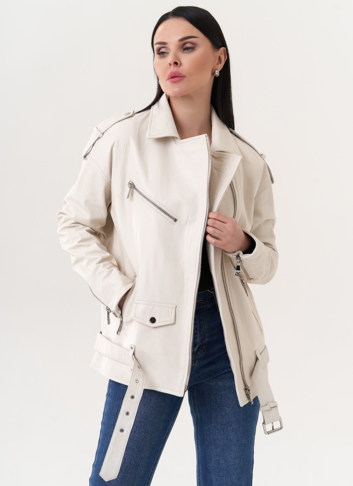 Светлая куртка "косуха" из натуральной кожи