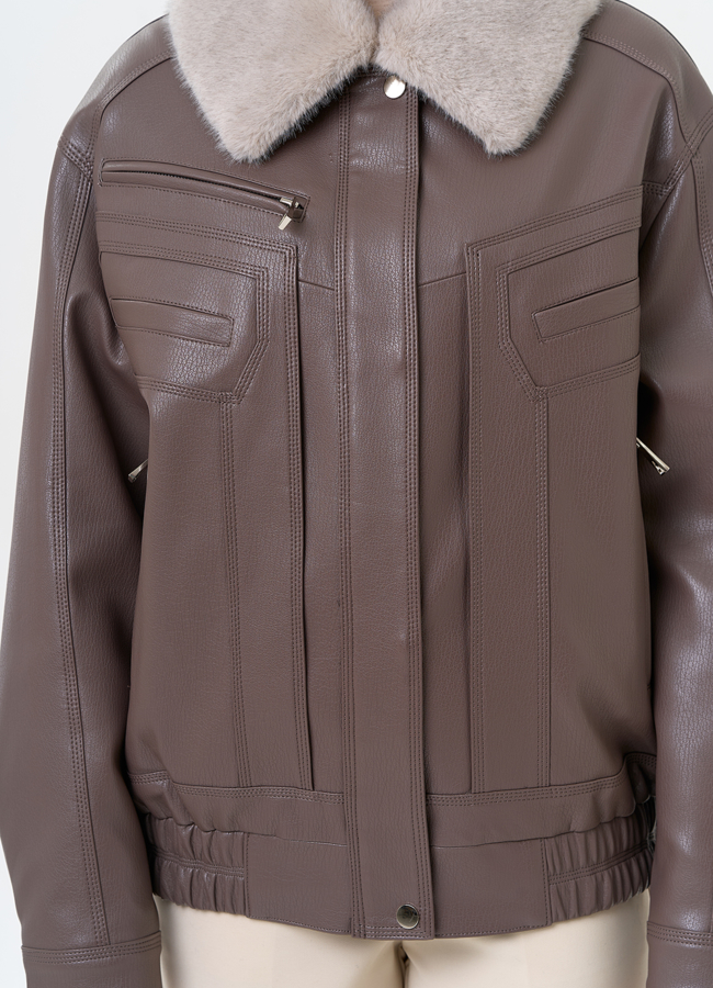 Женская утепленная куртка из эко кожи в бежевом цвете модель № 30702 универмаг малина