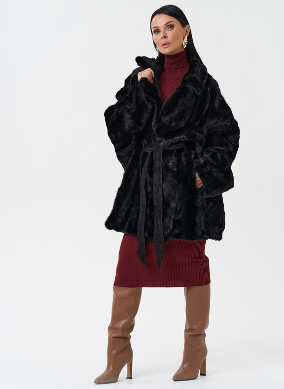 Шуба из меха норки с английским воротником