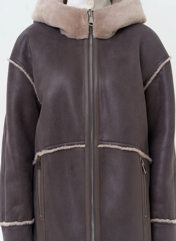 Женская дубленка из эко замши фото