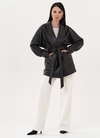 Кожаная куртка-пиджак с поясом