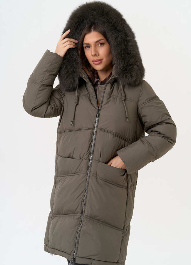 Женский пуховик с капюшоном из меха песца модель № 31698 меха малина