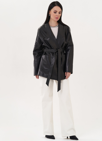Кожаная куртка-пиджак с поясом