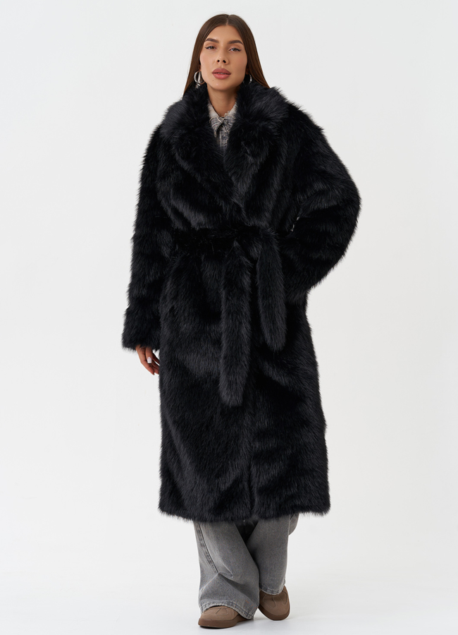 Длинное пальто из эко меха под песца модель № 28689 в кредит