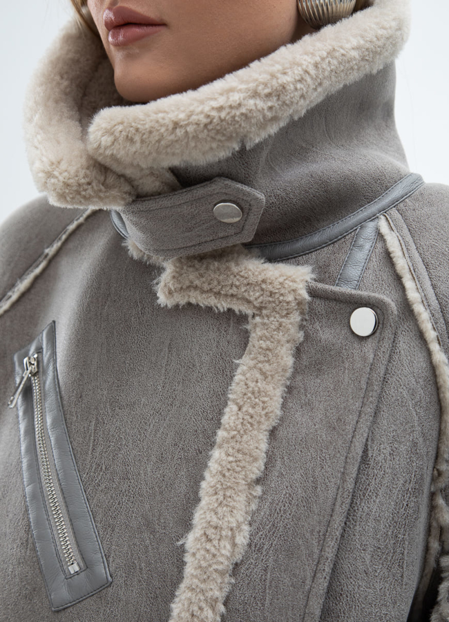 Женская короткая дубленка из эко кожи  модель № 31867 универмаг малина