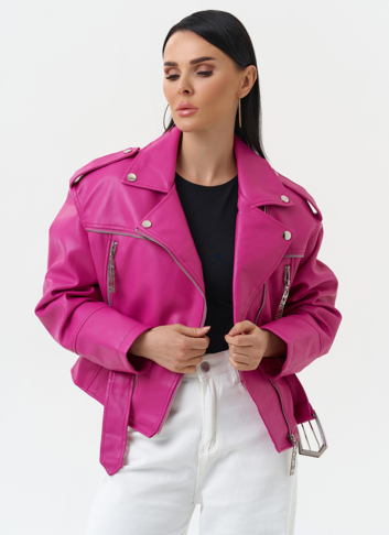 Куртка косуха из эко кожи розового цвета