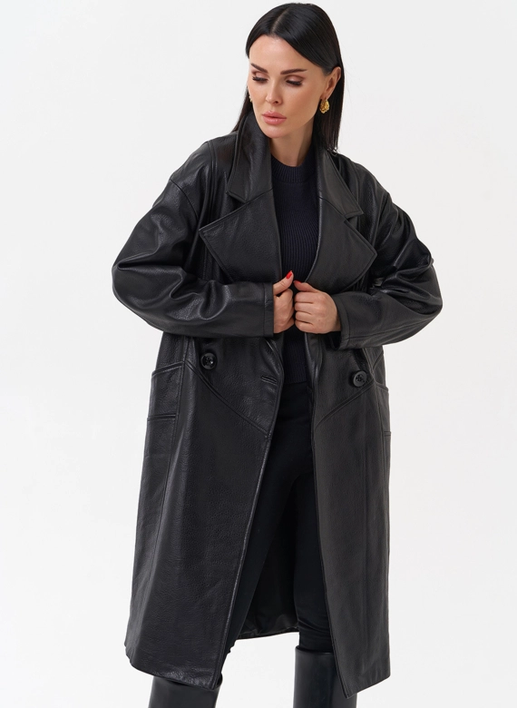 Плащ женский длинный из натуральной кожи