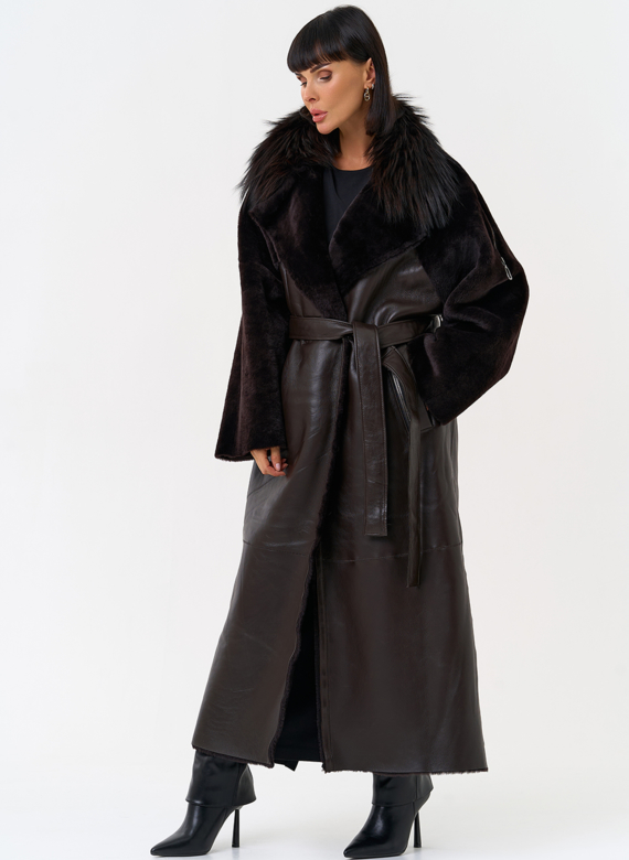 Женская натуральная дубленка с воротником из меха лисы