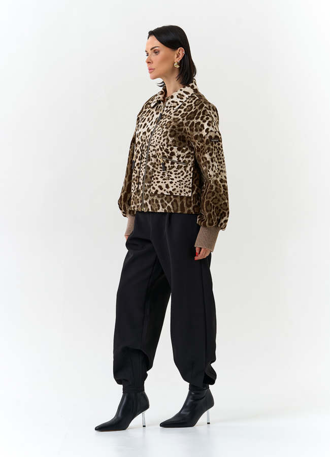 фото Женское укороченное пальто с анималистическим принтом модель № 32556