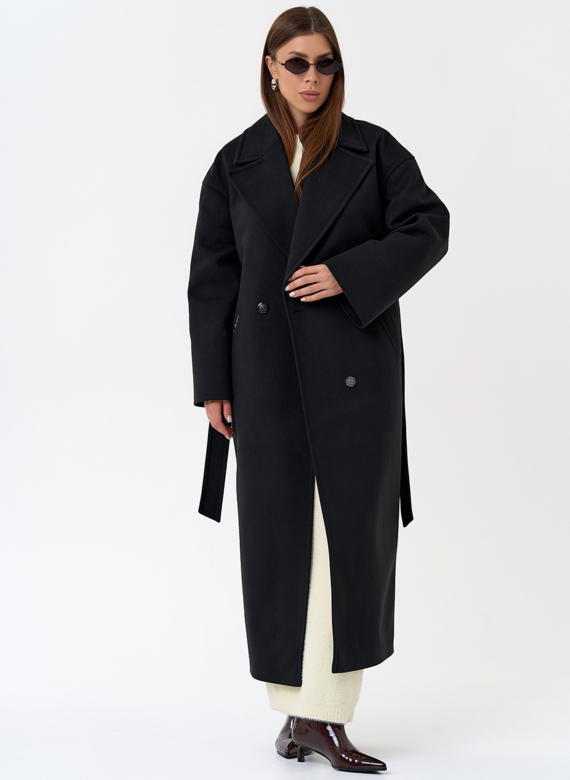 Длинное женское пальто в черном цвете