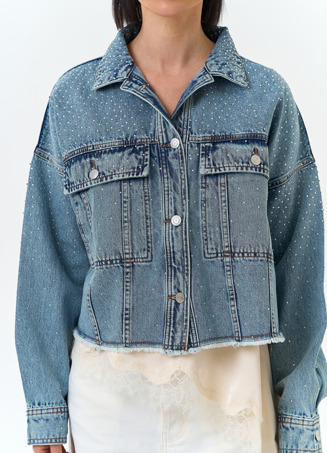 Женская джинсовая куртка со стразами модель № 33127 универмаг малина