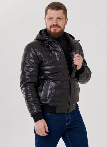 Куртка бомбер черного цвета с капюшоном 