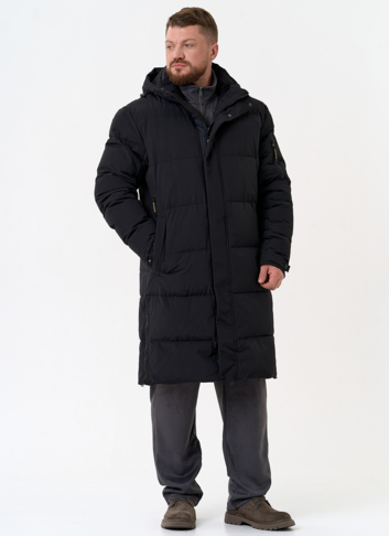 Мужской удлиненный пуховик с капюшоном