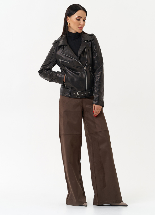 Женская куртка - косуха черного цвета  модель № 19903 в кредит