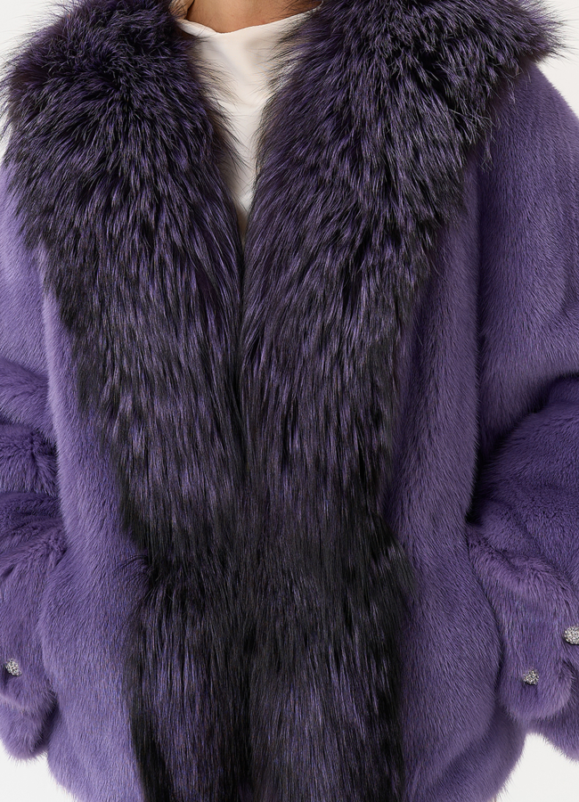 Шуба из норки с отделкой из меха чернобурки модель № 31177 универмаг малина