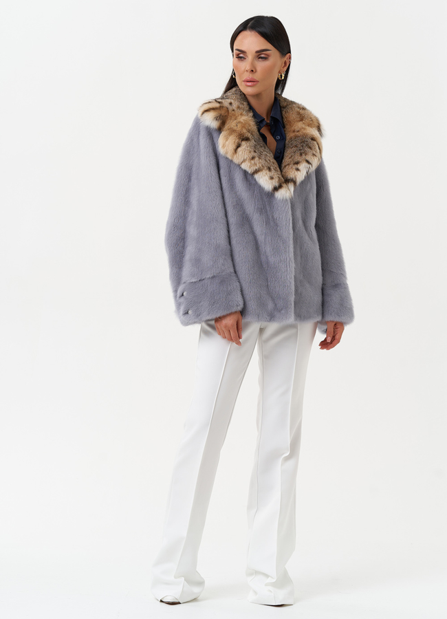 Куртка из меха норки с воротником их меха рыси модель № 31170 универмаг малина