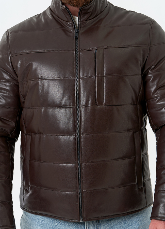 Мужская куртка из натуральной кожи с воротником стойкой модель № 32546 универмаг малина