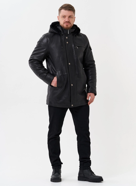 Мужская дубленка черного цвета  фото