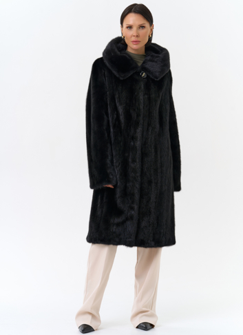 Черная норковая шуба с капюшоном