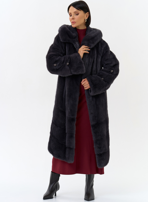 Шуба из меха норки с капюшоном