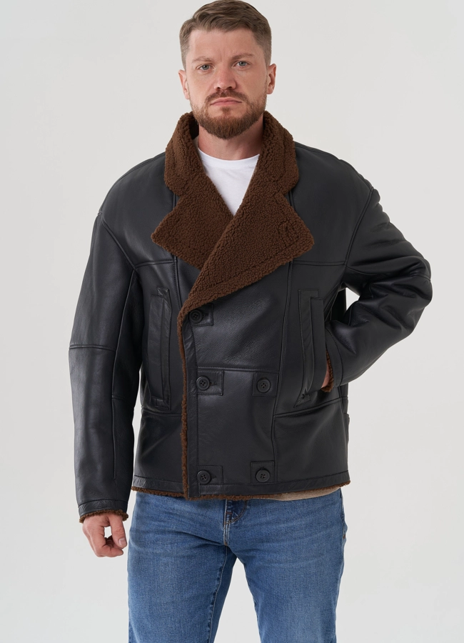 Мужская дубленка  модель № 82154 меха малина