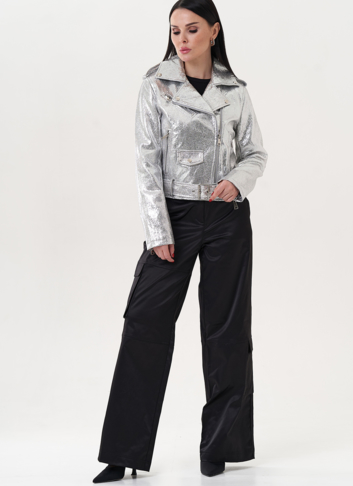 Куртка "косуха" из эко кожи под серебро